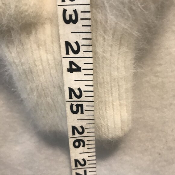 VTG Womens 2XL Open Cardigan Longline Sweater White Angora Blend Pearl Embellish - Picture 9 of 12